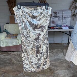 JS Boutique Silver and Cream Sequin strapless dress